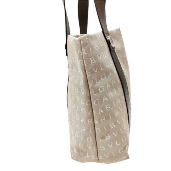 Bvlgari Beige Canvas Tote Bag with Brown Leather Trim Logo Shoulder  2553364 - Picture 5 of 8